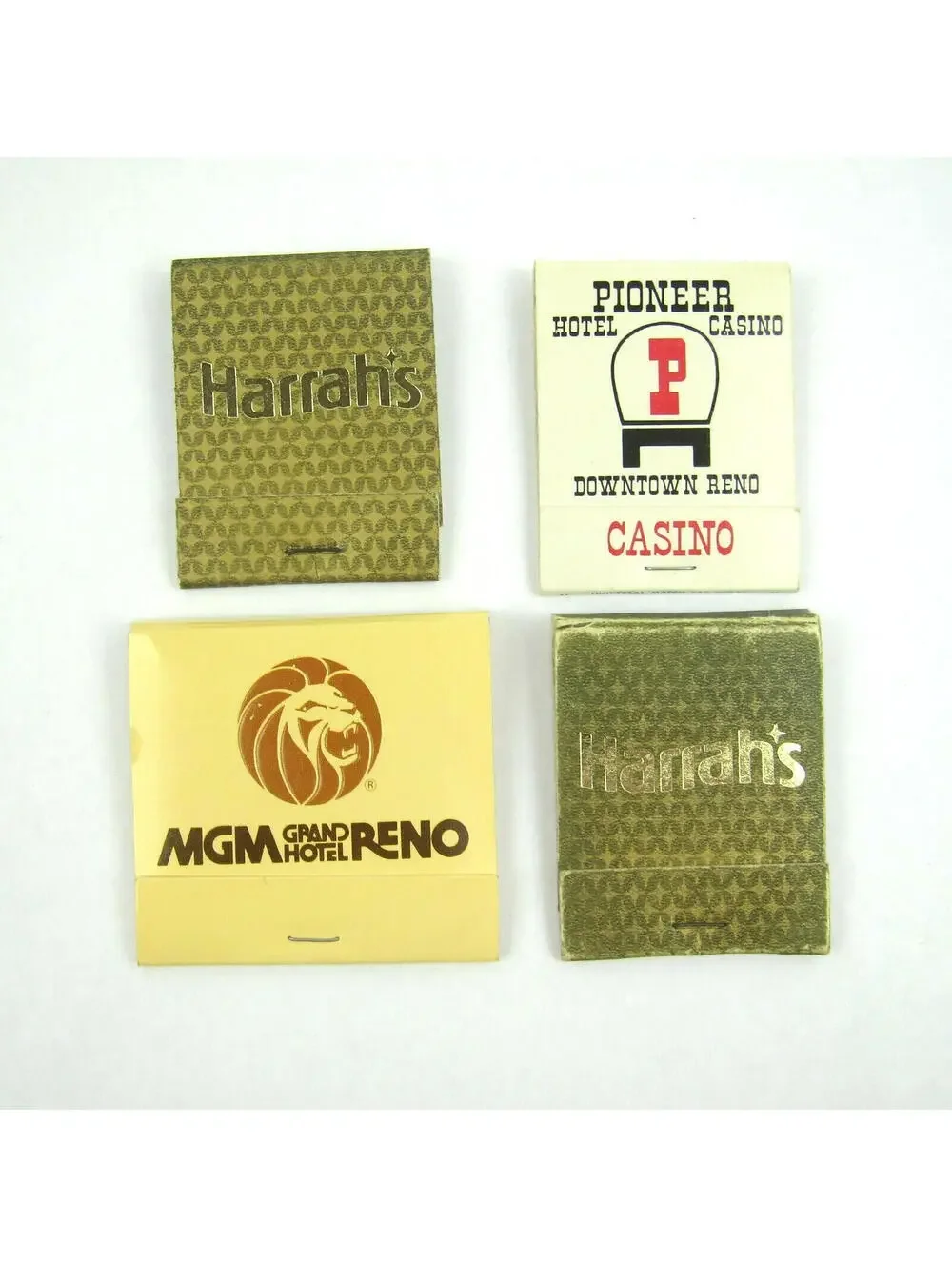 4 Vintage Matchbook Harrahs MGM Grand Hello Hollywood Pioneer Casino Reno Nevada